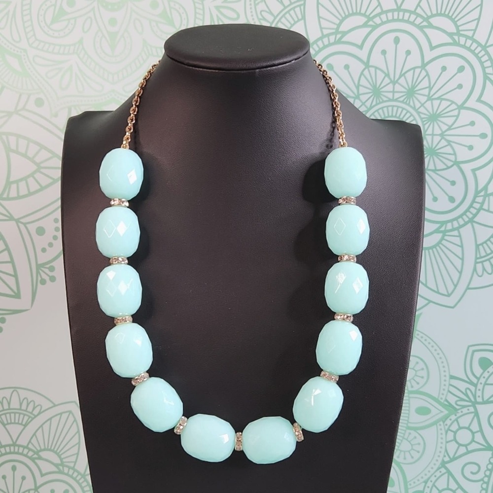 Signed J Crew Chunky Beaded Mint Blue Necklace